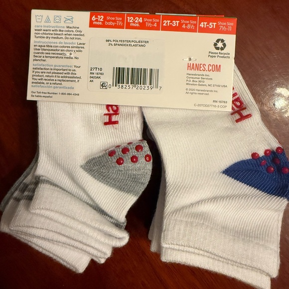 Hanes Boys' Toddler Ankle Socks - White and Navy - Picture 3 of 3